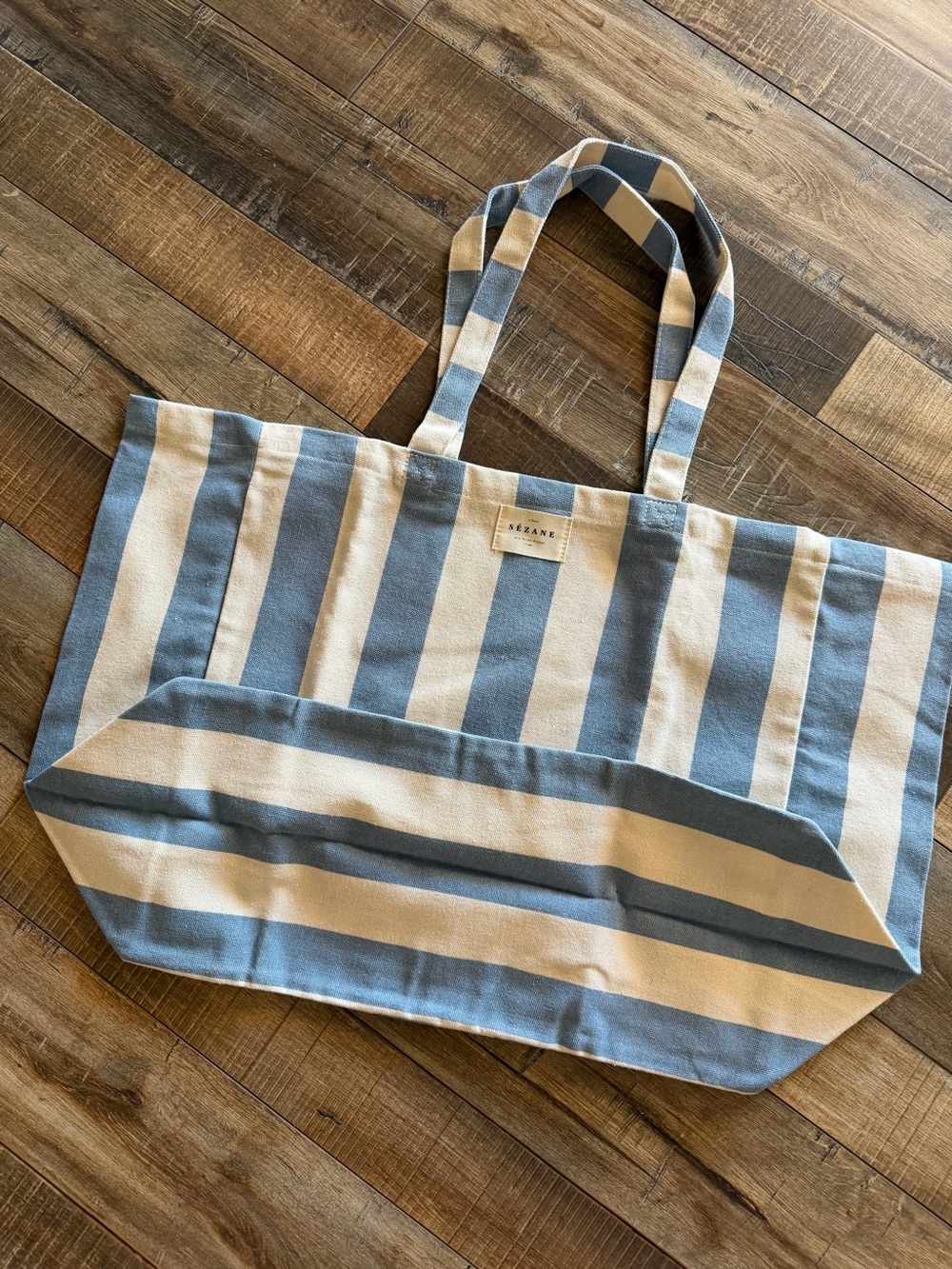 Sezane Blue and White Striped Canvas Tote - Picture 3 of 6